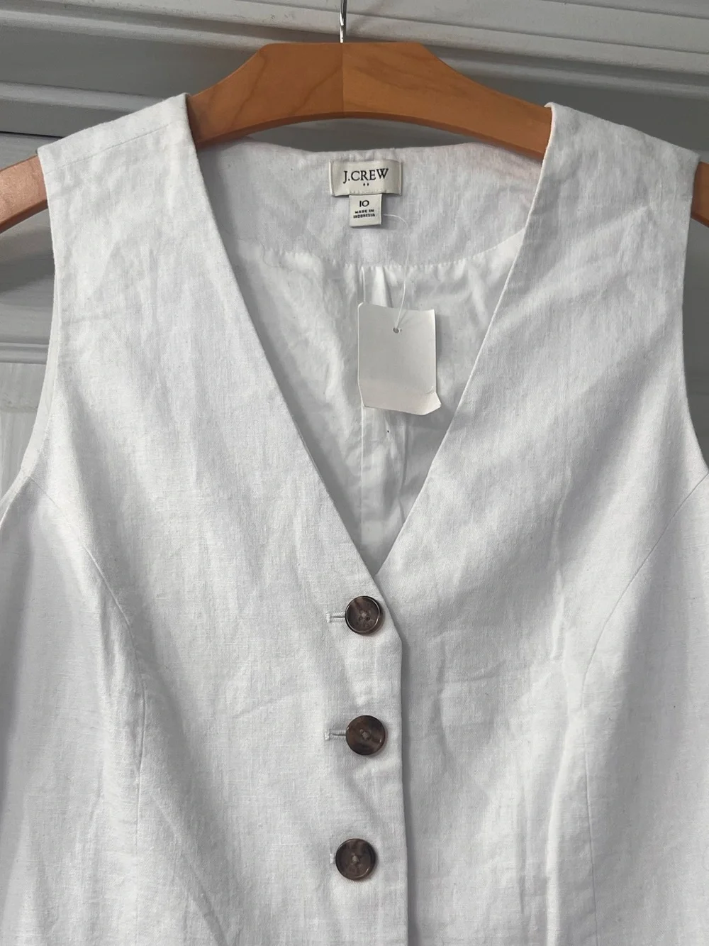 J. Crew White Linen Button-Front Vest Top Sz 10 Classy, Workday, Layering
